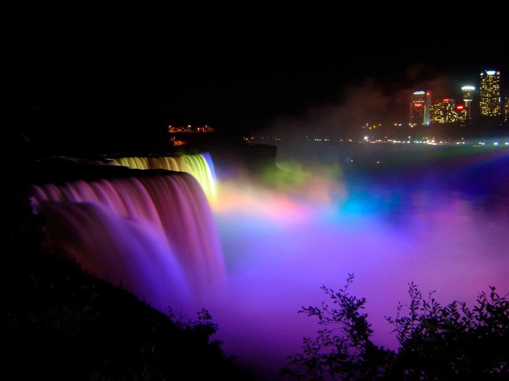 Niagara Falls at night with lights